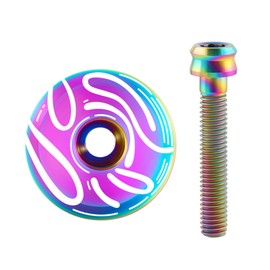 Yundxi Titanium Bicycle Headset Top Cap, 1 1/8 Inch Light Headset Cap Stem Cap Cover with Screw for MTB Road Mountain Bike (Donuts)