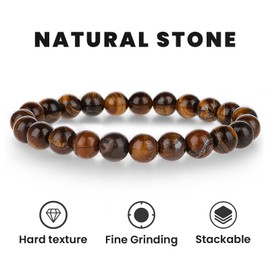 Mabor 3Pcs Men Beaded Bracelet Set Elastic 8mm Bead Tiger Eye Bead Bracelet Jewelry Stretch Round Bead for Men Women Gift