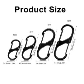 EYVRPAU Pack of 12 S Carabiner Metal Double Carabiner 8 Shaped Stainless Steel Carabiner Key Carabiner for Camping Home Hiking (50 mm/40 mm/31 mm) (Black)
