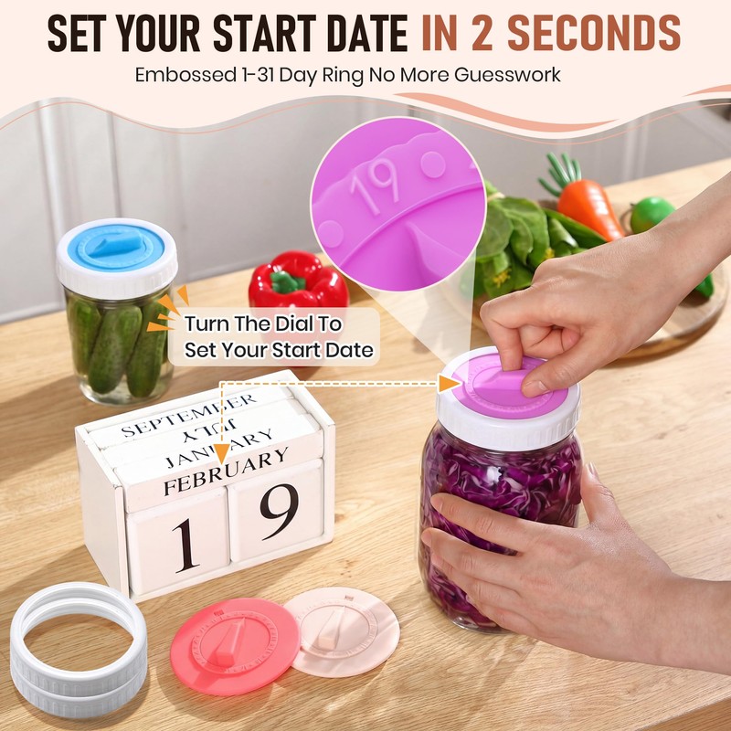 4 Pack Mason Jar Fermentation Lids with Date Dial, 4