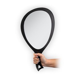 Zadro Salon Professional - Espejo de mano extragrande con asa, 10 pulgadas de ancho x 19 pulgadas de largo, espejo de mano ovalado multiusos con nuevo reflejo sin distorsión (1, negro, grande (paquete