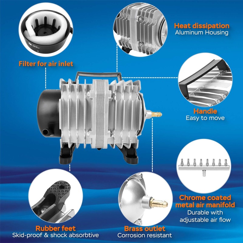 AquaMiracle Aquarium Air Pump Commercial Air Pump with Aluminum Housing,