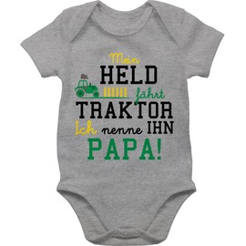 Shirtracer - Statement Sayings Baby - Mein Held fahren Traktor - Baby Bodysuit Short-Sleeved for Boys and Girls, 1 grey mottled, 0-3 Monate