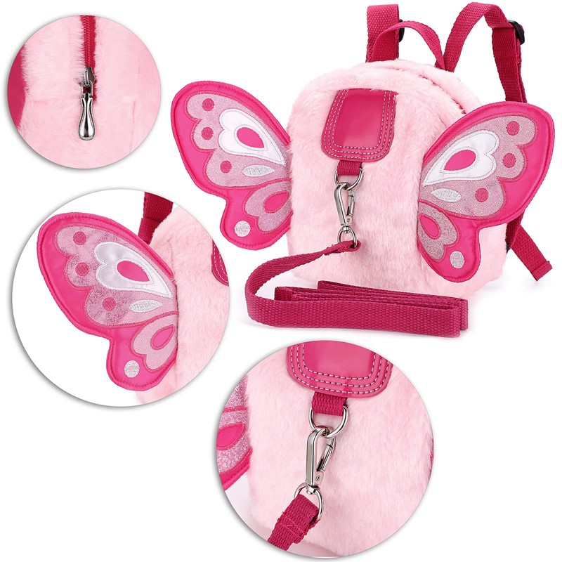 BTSKY Fluff Butterfly Baby Toddler Backpack Bag with Safety Rein