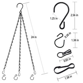 Bunhum Hanging Basket Chain for Hanging Plants Flower Pot Chains, 2 Sets Black 24 inch 3 Point Hanging Chains Hangers for Bird Feeders, Billboards, Lanterns, Decorative Ornaments
