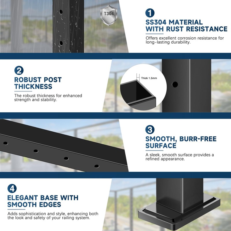 Gyykzz 36" Cable Railing Post, Adjustable Top Level Drilled Railing