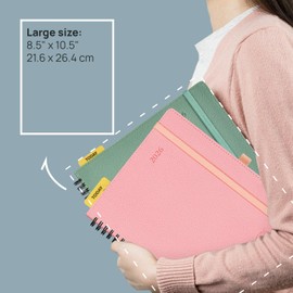 POPRUN 2026 Week to View Diary Large (26.5 x 21.5 cm) Soft Cover Spiral Diary 26 Appointments Horizontal Weekly Planner Monthly Tabs 100gsm Paper (Lavender)