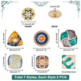 PH PandaHall 14pcs 7 Style Enamel Shank Buttons Retro Color Buttons Enamel Clothes Button Vintage Decor Buttons Flower Triangle Square Sewing Button For Blazer Suits Sport Coat Uniform Jacket Sewing