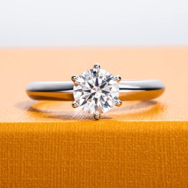 Moissanite Engagement Rings 0.5CT Round Brilliant Cut Lab Created Diamond Six Prong Solitaire Gold Plated 925 Sterling Silver Fake Promise Wedding Rings, Christmas Gift for Women with Certificate(6.5)