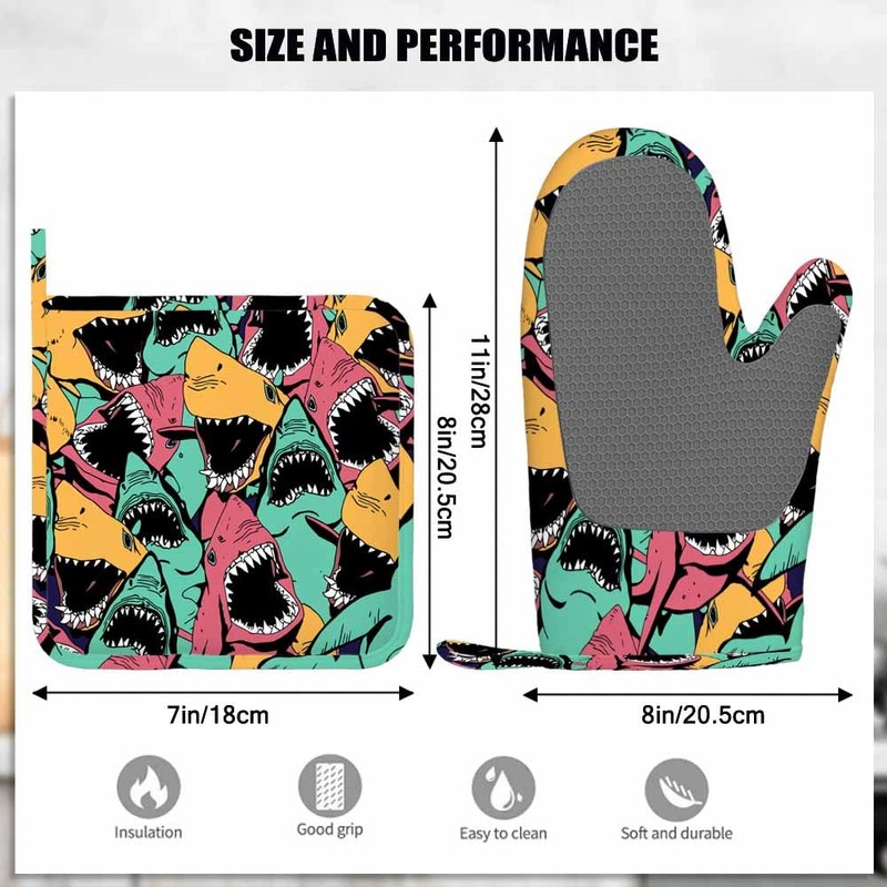 Mxocom Shark Oven Mitts and Pot Holders Sets Sea Ocean