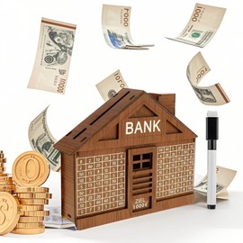 Wooden Money Box, Retro Money Box Storage Box with Marker, 1000€ Savings Goal, Help Children and Adults Develop the Habit of Saving
