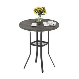 VICLLAX Patio Bar Height Table, Round Outdoor Bar Table with Umbrella Hole, 37" Grey
