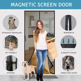 YRH Magnetic Screen Door,Fiberglass Enhanced Screen Mesh,Heavy Duty Mesh Door,Self Sealing,Powerful Magnets,Frame Hook & Loop,Screen Door Size: 90 × 210 cm,Black