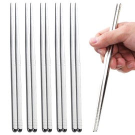 5 Pairs Metal Chopsticks 8.8 Inches Long, Reusable Square Stainless Steel Chopsticks Set, Non-slip Dishwasher Safe Chop Sticks, Ideal for Asian Dishes, Mirror-Polished