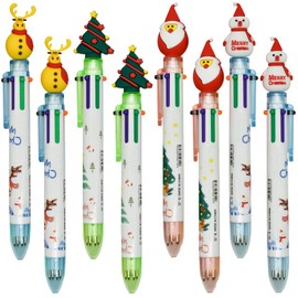 Maydahui 12 PCS Christmas Multicolor Ballpoint Pen 6-in-1 Pens Retractable Priting Pen Snowman Reindeer Christmas Tree Santa Claus for Christmas Party School Office