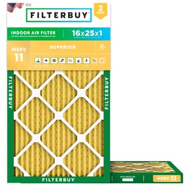 Filterbuy 16x25x1 Air Filter MERV 11 Allergen Defense (2-Pack), Pleated HVAC AC Furnace Air Filters Replacement (Actual Size: 15.50 x 24.50 x 0.75 Inches)