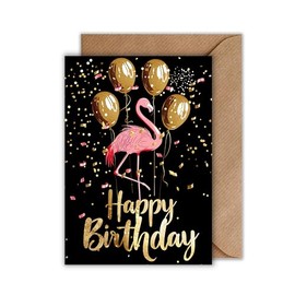 WBdesignz Birthday Card with Envelope - Elegant Birthday Card Flamingo Happy Birthday Black Gold Flamingo Greeting Card for Birthday (A6)