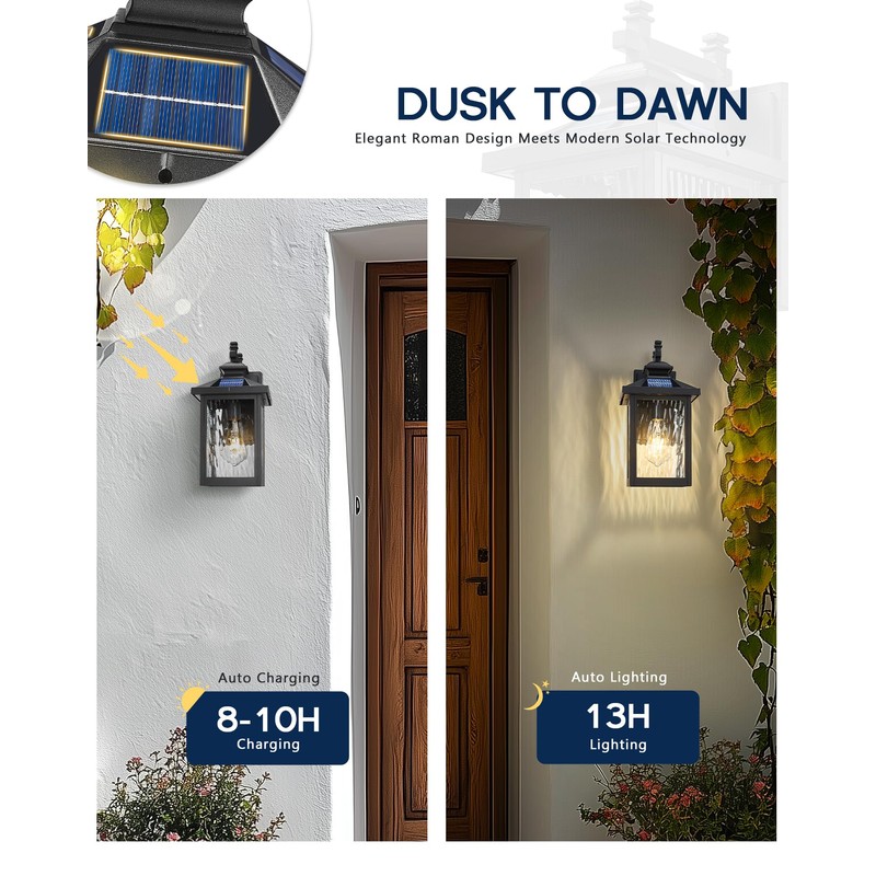 Solar Powered Wall Lights, 14.2" Wall Mount Solar Lights Outdoor
