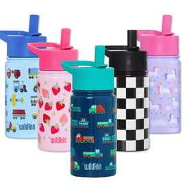 Wildkin Kids 14 oz Reusable BPA-Free Stainless Steel Water Bottle with Leak Proof Lid for Boys & Girls, Insulated, Durable, and Easy to Clean Water Bottles for Toddlers - Transportation