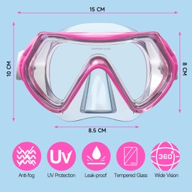 Findway Children's Diving Goggles, Swimming Goggles, Snorkel Mask for Boys Girls Teenagers, Diving Mask with Nose Cover, 180° Panorama, HD, Anti-Fog, Anti-Leak, Diving Goggles for Children 6-16 Years