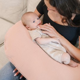 Konssy 2-Pack Muslin Nursing Pillow Covers, Soft & Adorable Nursing Covers for Breastfeeding Pillows, Slipcovers for Newborn Boys & Girls(Cream, Pink)