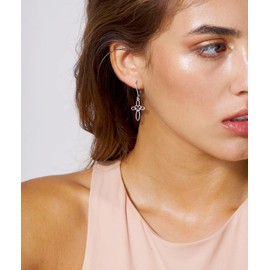 YL Celtic Knot Cross Earrings Sterling Silver Dangle Drop Earrings Created Tanzanite Religious Leverback Jewelry for Women