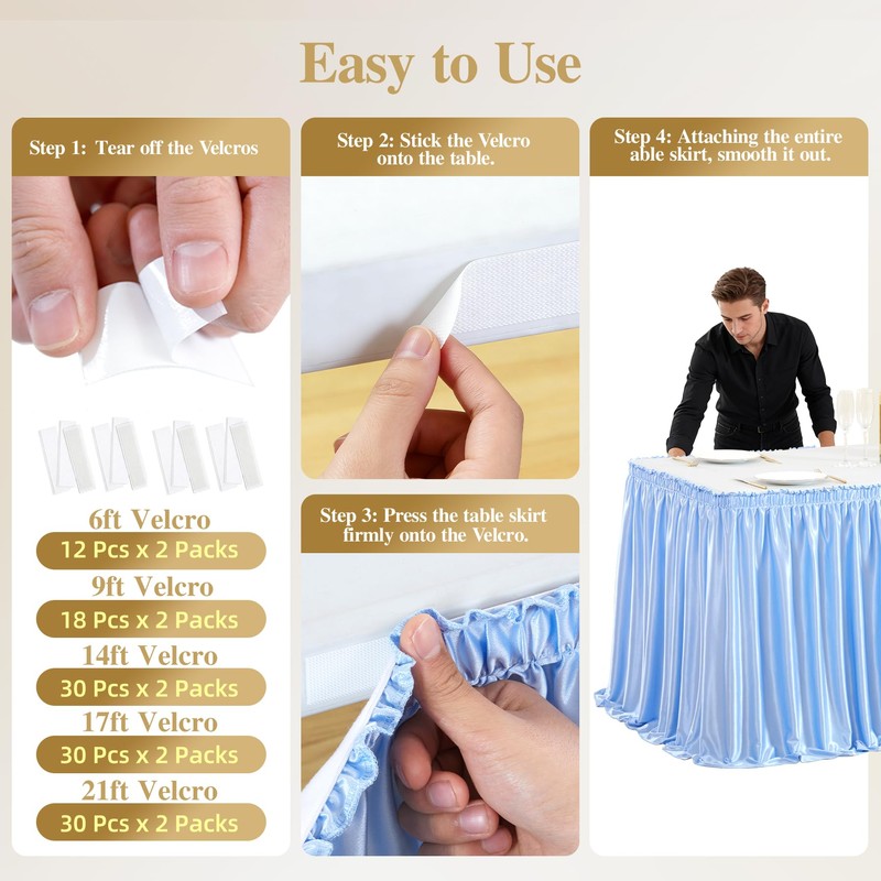 6Ft Baby Blue Satin Table Skirt for Rectangle or Round