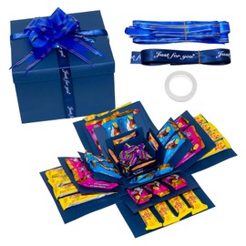 Explosion Gift Box, 5 Layer Explosion Box, Surprise Boxes with Tape and Bow Ribbon, Scrapbooking Boxes, Creative Surprise Container‌ for Anniversary Festival Record Memories (Blue)