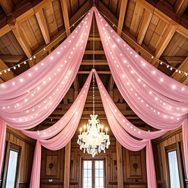 FUHSY Wedding Ceiling Drapes Sheer Fabric for Draping 2 Panels 5x20 FT Dusty Rose Backdrop Curtains for Party Wedding Arch Draping Fabric Chiffon Ceiling Curtains for Outdoor Wedding Ceremony