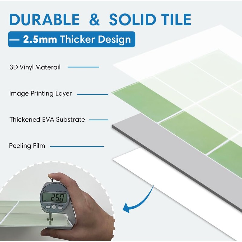 COMSTICKC Thicker Green Peel and Stick Backsplash,10 Pcs of 12''x12'',