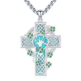 Eusense Celtic Cross Necklace for Men Women 925 Sterling Silver Celtic Cross Jewelry Irish Celtic Knot Crucifix Cross Necklace Celtic Cross Pendant Necklace Turquoise Necklace