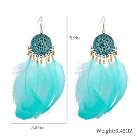lureme Vintage Boho Oversize Large Feather Dangle Earrings for Women Indian Colorful Feather Drop Charm Earrings(er006370-3)