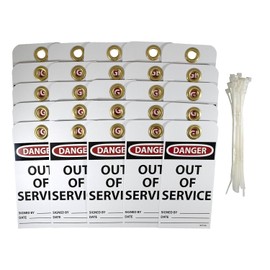 NMC RPT146G Danger - Out of Service Tag 3 in. x 6 in. 2 Sided Vinyl Danger Tag with White/Black Text on Red/White Base, Medium [Pack of 25]