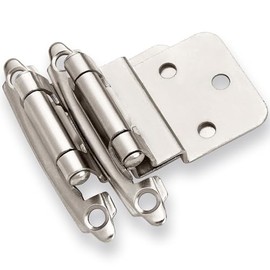 DecoBasics - Bisagras de gabinete de 3/8 pulgadas de níquel cepillado (10 pares -20 piezas) bisagras de gabinete de cierre automático para gabinetes de cocina, níquel satinado con parachoques de