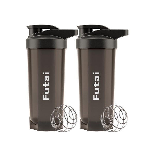 Futai Protein Shaker, 23.7 fl oz (700 ml), Set of 2, Black