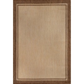 CAMILSON Indoor Outdoor Rug, 9x12 Bordered Dark Grey Black Modern Large Area Rugs for Indoor and Outdoor Patios, Kitchen and Hallway Mats, Washable Porch Deck Outside Carpet (Bordered Black, 9 x 12)