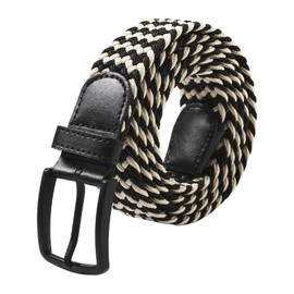 Knuffnee Mens Braided Belt Stretch Woven Belt for Golf Elastic Multicolored Belt Gifts for Men Beige-Black ST XXL