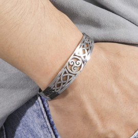 Dreamtimes Stainless Steel Nordic Viking Triskele Symbol Irish Celtic Knot Cuff Bracelet Bangle Vintage Amulet Jewelry Gifts for Women Men Teens