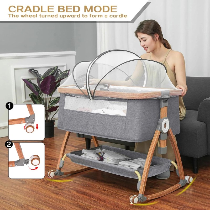Mereryi Baby,Bassinet Bedside Sleeper with Wheels,Storage Basket,Mosquit