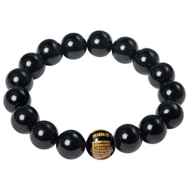 Wizock Stretch Black Obsidian/Agate Gems Protection Amulet Bracelets Good Luck Reiki Crystals and Stones Bracelets for Men and Women Unisex 12mm (Black Sutra)