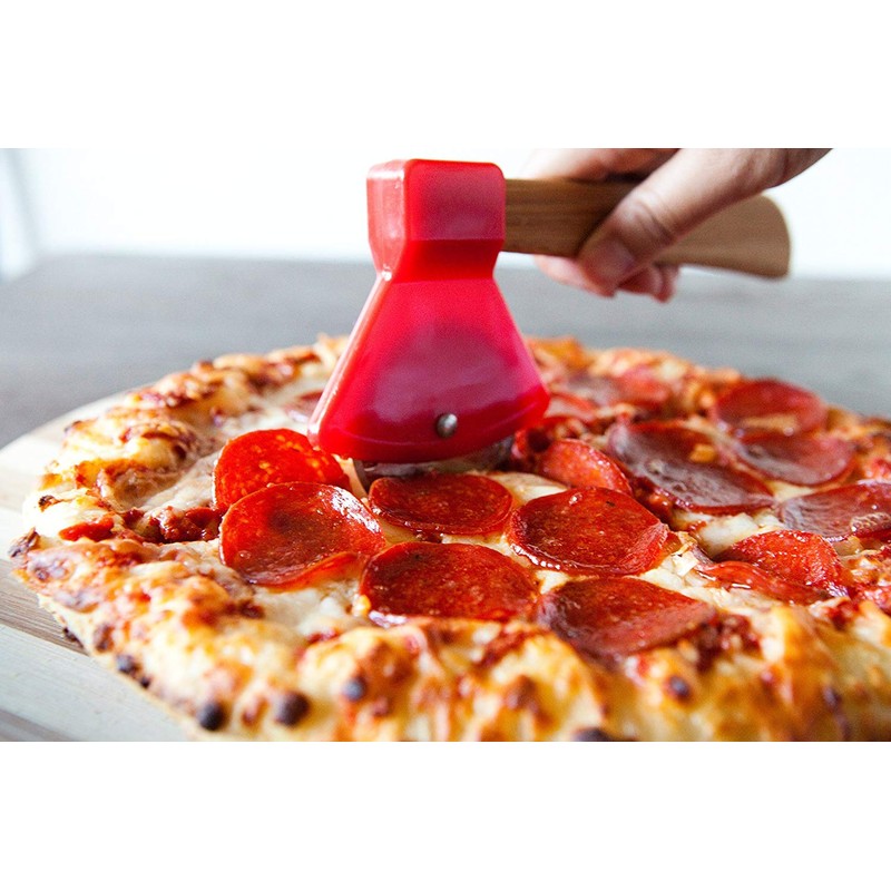 bulk buys Kitchen Essentials Axe Pizza Cutter, 8.25", Brown/Red/Silver