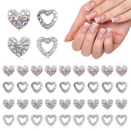 36 Pcs Heart Nail Charms for Nail Rhinestones Art Silver Crystal Heart Charms for Nails 3D Diamond Alloy Gems Decorations for Women Girls Valentine's Day Wedding Manicure