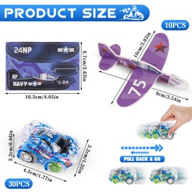ZDNT Pack of 30 Party Bags Children's Birthday Wind-Up Car, 10 Pieces Polystyrene Planes for Children, Mini Car Party Favours, Small Toy Car Set, Give Away Pinata Filling, Children's Wind-Up Toy Party