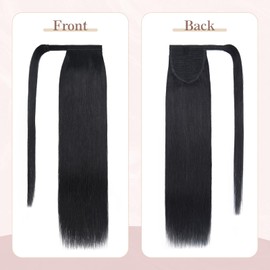 SEGOHAIR Wrap Around Ponytail Human Hair Clip in Ponytail Hair Extensions, 14 inch Long Straight One Piece Clip in Hairpieces Human Hair Extensions-Jet Black Hair Extensions