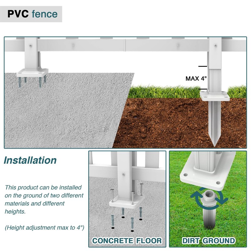 ECOOPTS 36" H x 84" W Vinyl Picket Fence Panels