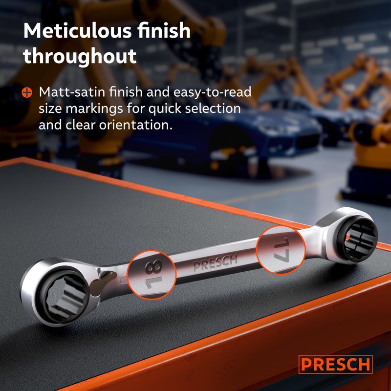 PRESCH Double Ratchet Spanner 4-in-1 (16mm/17mm & 18mm/19mm) - Reversible