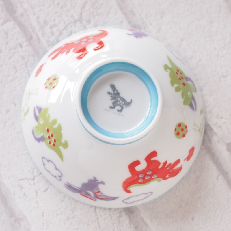 Minoru Ceramic Kids Bowl Dinosaur White 4965583706199
