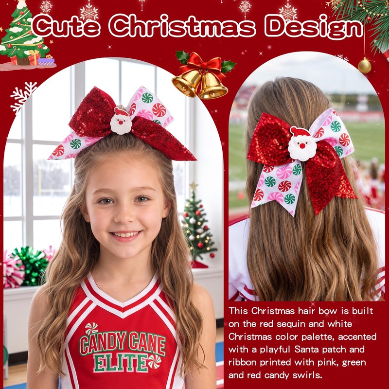7" Christmas Glitter Large Cheer Hair Bows Clips for Girls