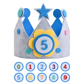 Birthday Crown Hat, Adjustable Felt Birthday Crown, Reusable Birthday Party Headband with 0-9 Number Signs for Girls Boys