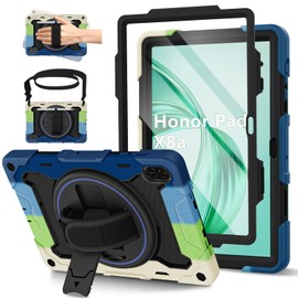 ROSROME for Honor Pad X8a Case 11 inch 2024 with HD Screen Protector, Shockproof Heavy Duty Cover with 360°Rotating Stand/Shoulder Strap/Hand Strap/Pen Holder for 11" Honor X8a Tablet Case, Blue
